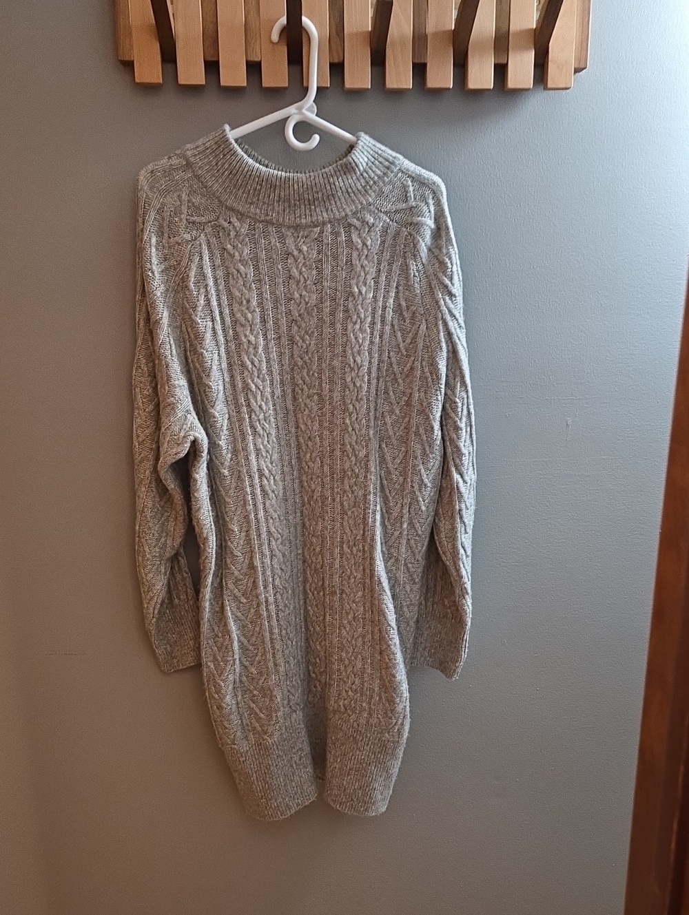 Adrienne Vittadini Cable Knit Turtleneck Sweater - Light Gray